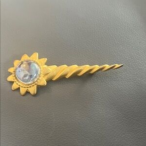 Vintage Sunburst Gold Toned Brooch Celestial Iridescent Stone Odet Richard